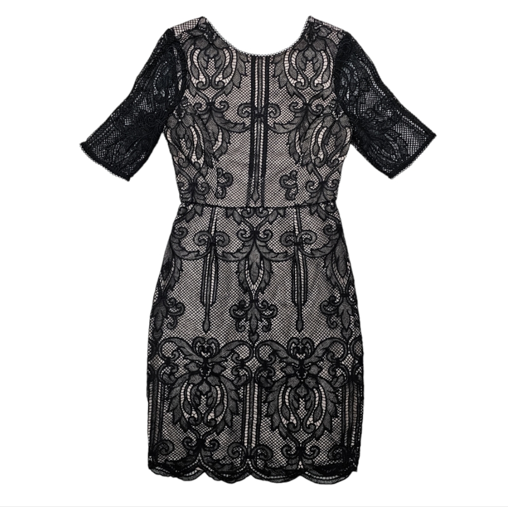 REISS Zola Lace Dress  Black Scalloped Hem V-Back Party Cocktail US 4 - Picture 8 of 16